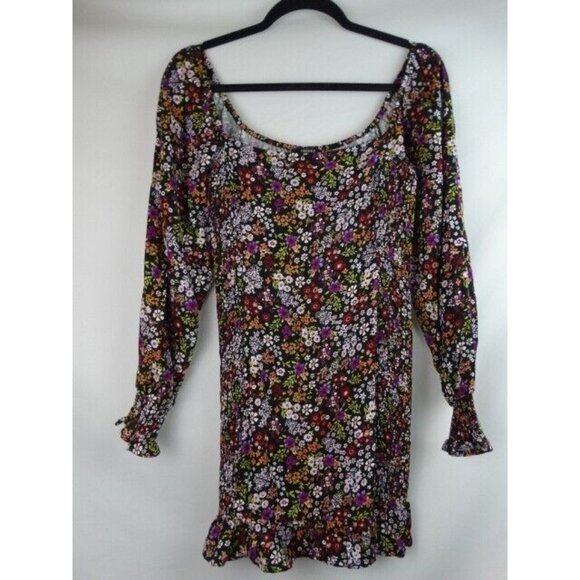 Forever 21 Women's Dress Size Medium Black Floral Long Sleeve Sleeve Mini Dress - Picture 10 of 10
